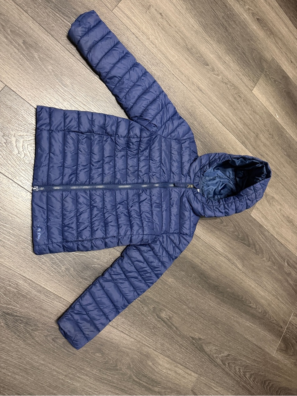 Lands End Boys Small Puffer Coat with hood Navy blue packable